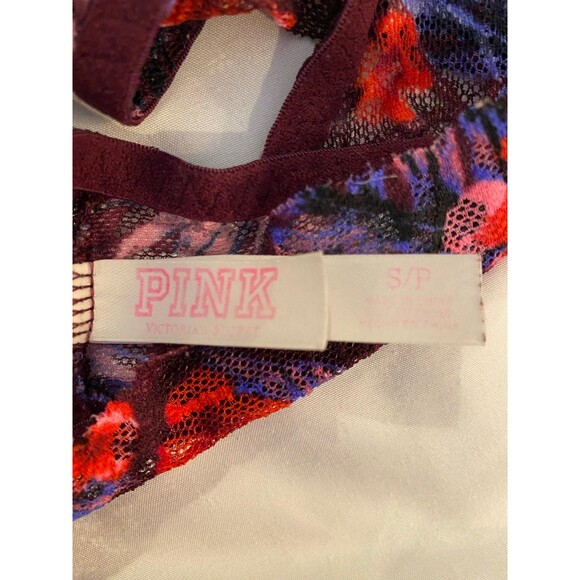 Victoria Secret Bralette Bra  Sz Small Black Pink Purple Lace Razorback Lingerie - Picture 11 of 12
